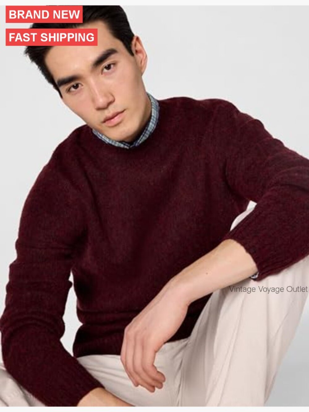 Men's Brushed Wool Crewneck Sweater Pullover Fall Winter Layering - Picture 2 of 7
